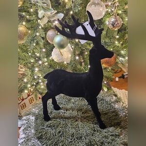 Elegant Black Velvet Flocked Standing Reindeer Decor
